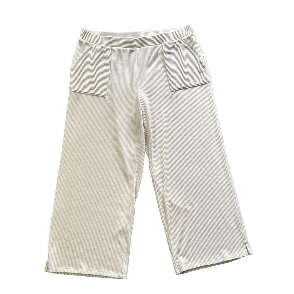 T by Talbots Velour Pants Women’s 3X Cream Ribbed Wide Leg Cozy Sky Loungewear